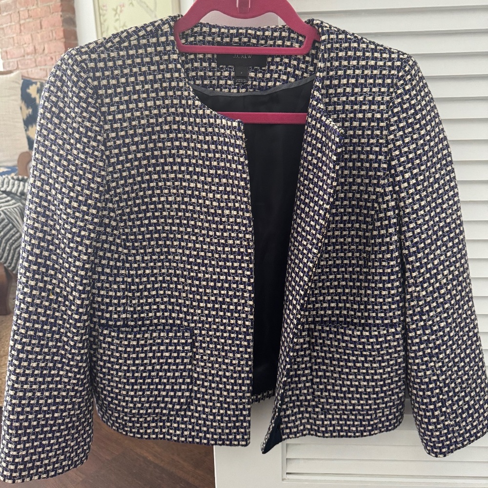 J. Crew Blue and Gold Cropped Blazer